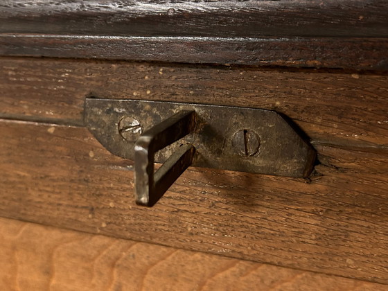 Image 1 of Antique Oak Blanket Chest Circa 1800 With 2 Locks