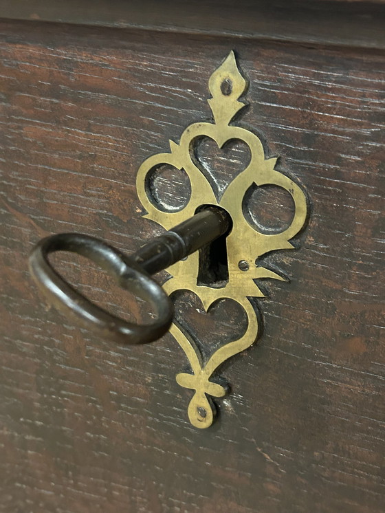 Image 1 of Antique Oak Blanket Chest Circa 1800 With 2 Locks