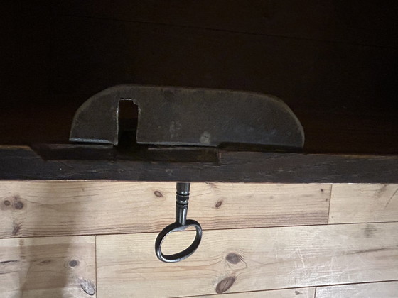 Image 1 of Antique Oak Blanket Chest Circa 1800 With 2 Locks