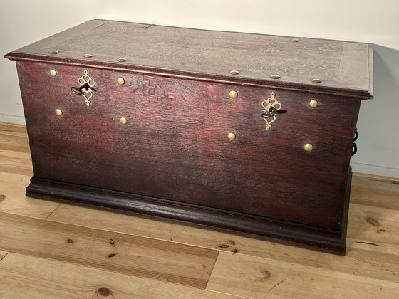 Image 1 of Antique Oak Blanket Chest Circa 1800 With 2 Locks