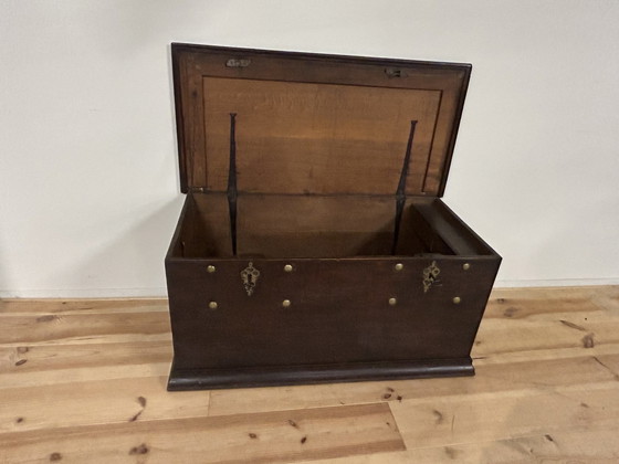 Image 1 of Antique Oak Blanket Chest Circa 1800 With 2 Locks