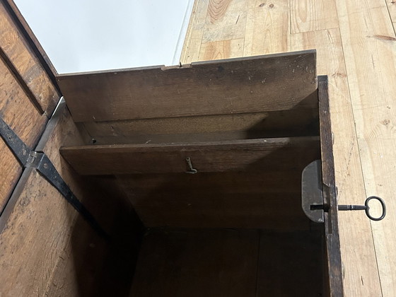 Image 1 of Antique Oak Blanket Chest Circa 1800 With 2 Locks