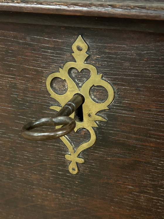 Image 1 of Antique Oak Blanket Chest Circa 1800 With 2 Locks