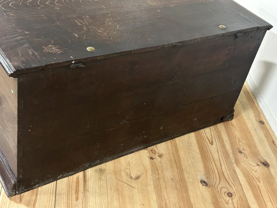 Image 1 of Antique Oak Blanket Chest Circa 1800 With 2 Locks