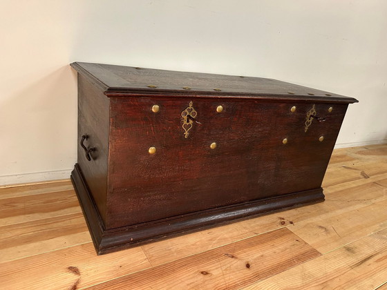Image 1 of Antique Oak Blanket Chest Circa 1800 With 2 Locks