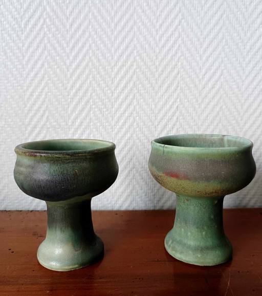 2 X Belgian Ceramic Pedestal Candleholders