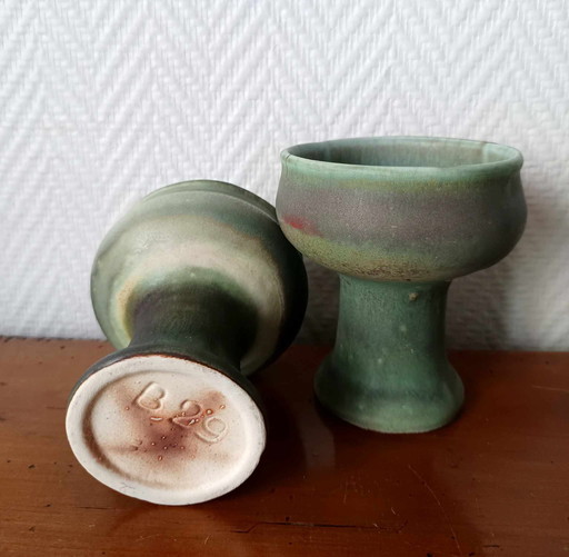 2 X Belgian Ceramic Pedestal Candleholders