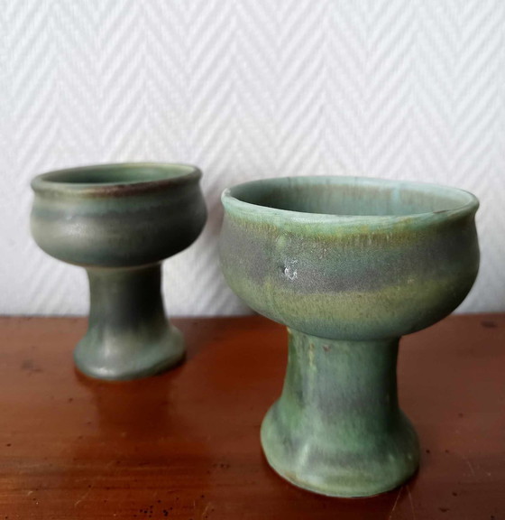 Image 1 of 2 X Belgian Ceramic Pedestal Candleholders