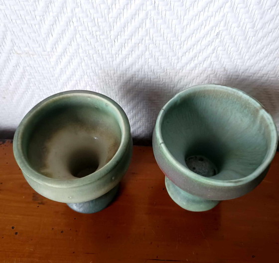 Image 1 of 2 X Belgian Ceramic Pedestal Candleholders