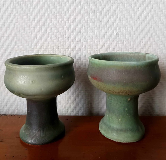 Image 1 of 2 X Belgian Ceramic Pedestal Candleholders