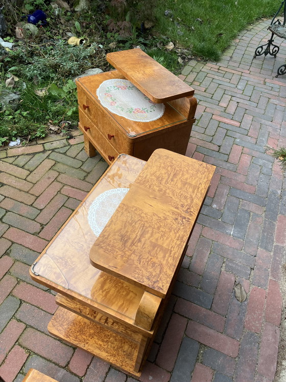 Image 1 of Art Deco Nightstands, Mirror And Drawer Cabinet