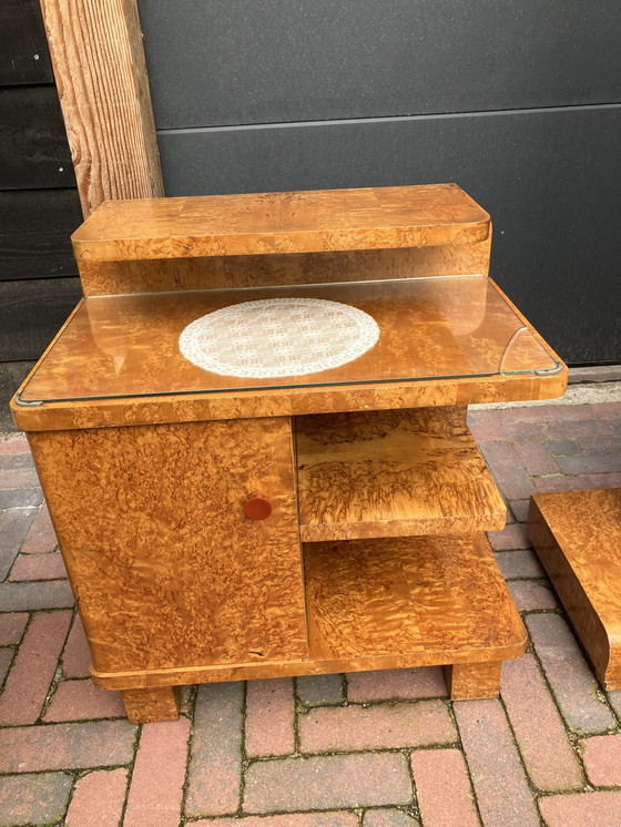 Image 1 of Art Deco Nightstands, Mirror And Drawer Cabinet