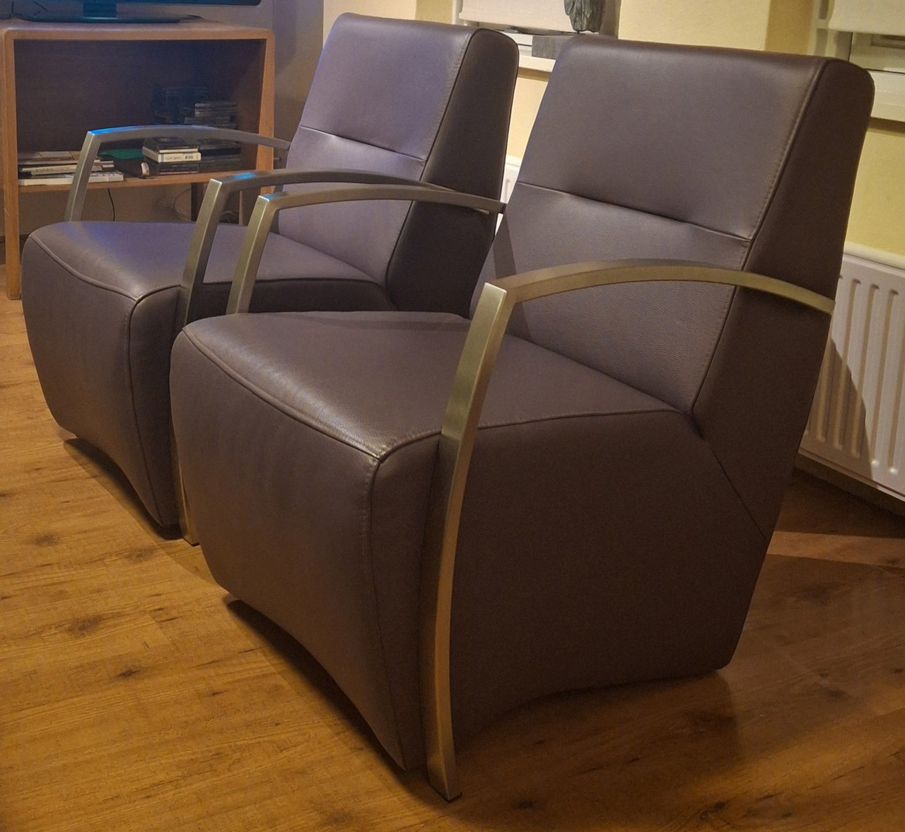 Set Design Armchairs Purple Leather Stainless Steel €247 Whoppah