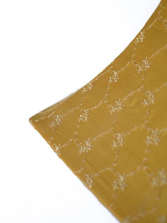 Image 1 of Vintage Yellow Lampshade Floor Lamp – Mid-Century Golden Metal Base