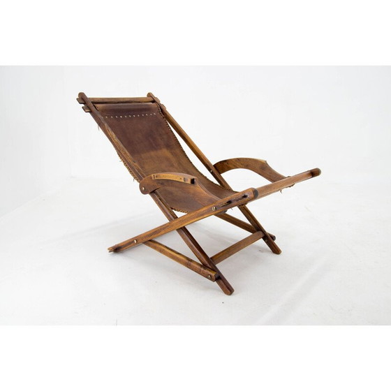 Image 1 of Vintage elmwood and leather rocking chair, Czechoslovakia 1960s