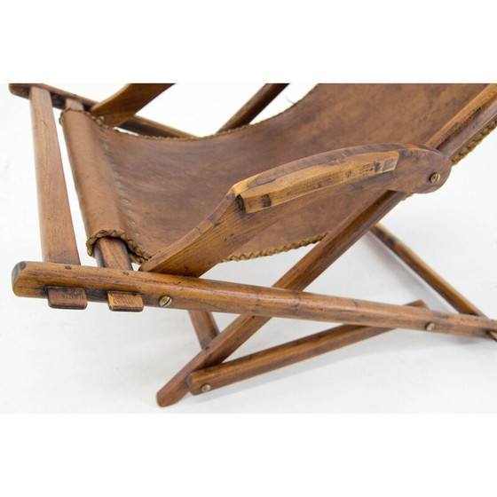 Image 1 of Vintage elmwood and leather rocking chair, Czechoslovakia 1960s