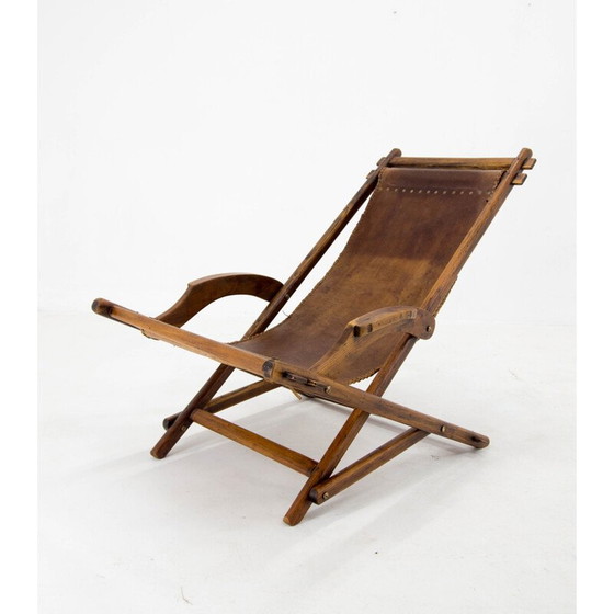 Image 1 of Vintage elmwood and leather rocking chair, Czechoslovakia 1960s