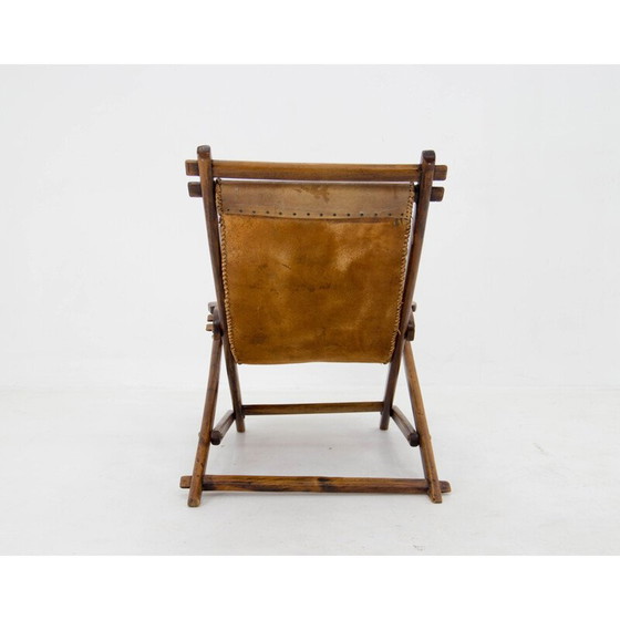 Image 1 of Vintage elmwood and leather rocking chair, Czechoslovakia 1960s