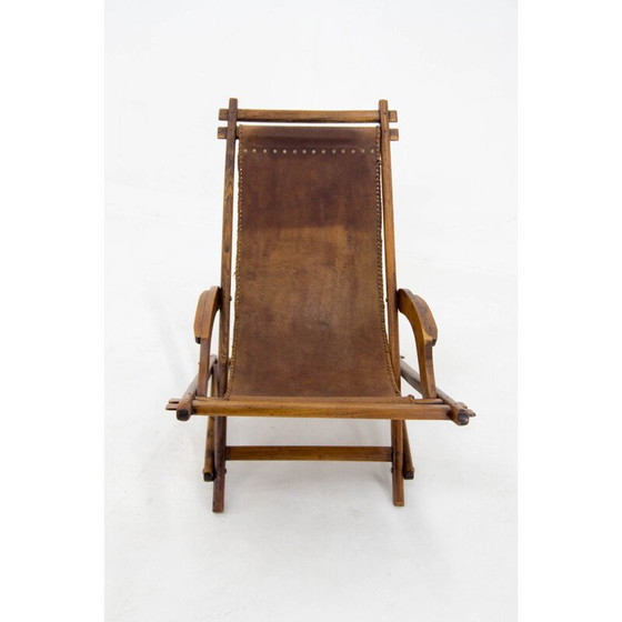 Image 1 of Vintage elmwood and leather rocking chair, Czechoslovakia 1960s