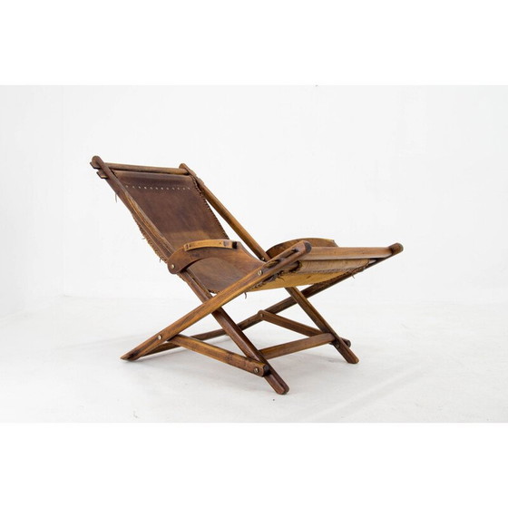Image 1 of Vintage elmwood and leather rocking chair, Czechoslovakia 1960s