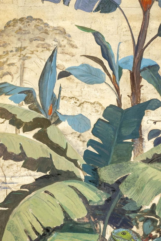 Image 1 of Tela dipinta. Tucano su sfondo verde. Opera contemporanea.