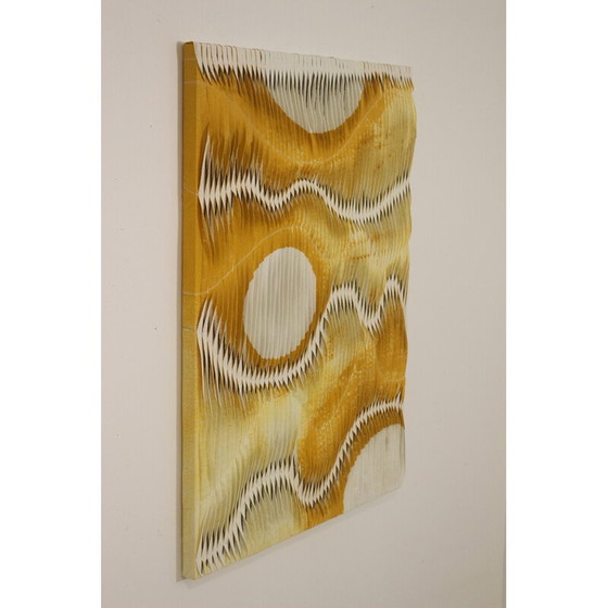 Image 1 of Vintage painting with wave and relief effect by pleating in shades of yellow