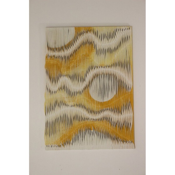 Image 1 of Vintage painting with wave and relief effect by pleating in shades of yellow