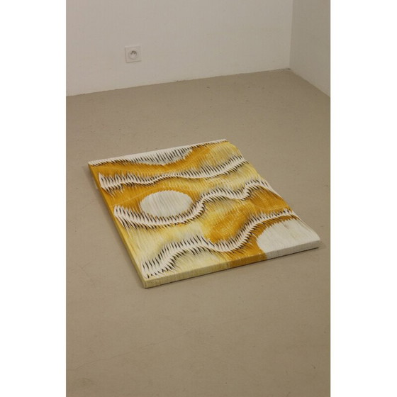 Image 1 of Vintage painting with wave and relief effect by pleating in shades of yellow