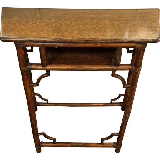 Consolle vintage in bambù e legno di quercia, 1920
