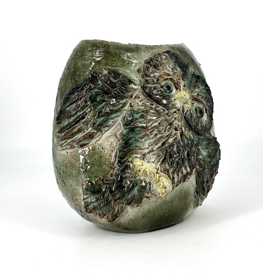 L'Espigaou Vallauris With Signature Owls Vase Ceramic Max Siffredi