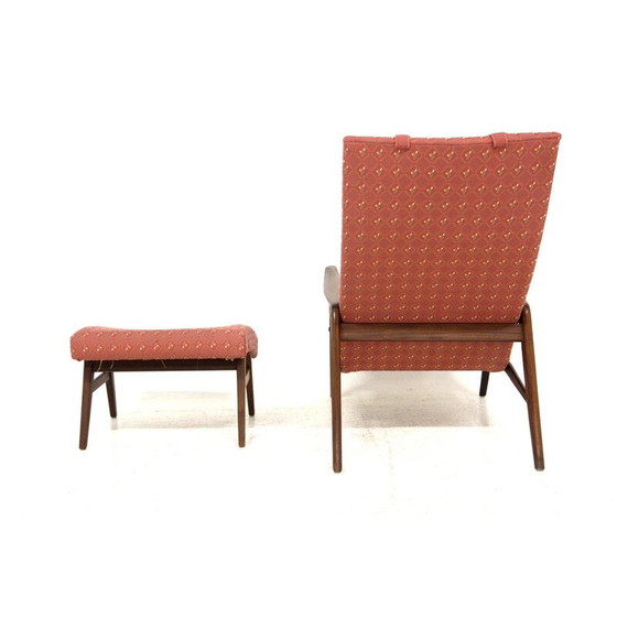 Image 1 of Poltrona vintage con poggiapiedi in teak e tessuto, Svezia anni '60