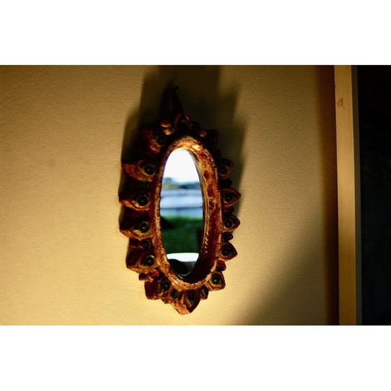 Image 1 of Vintage cabochon mirror by Georges Pelletier for La Roue Vallauris, 1950