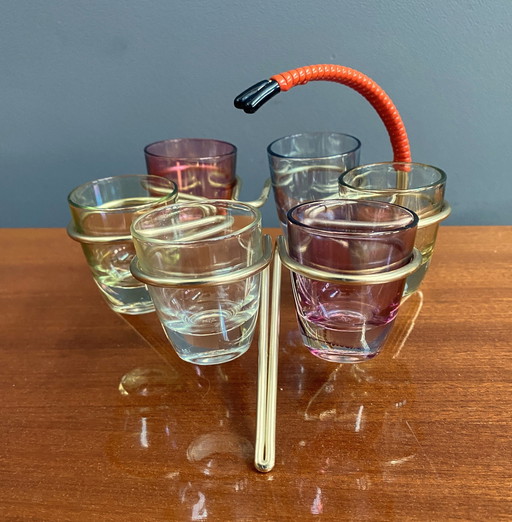 Shot Glass Rack With 6 Glasses 1960S