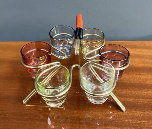 Shot Glass Rack With 6 Glasses 1960S