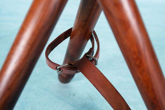 Image 1 of Bohemian Scandinavian travel stool leather, teak Danish stool