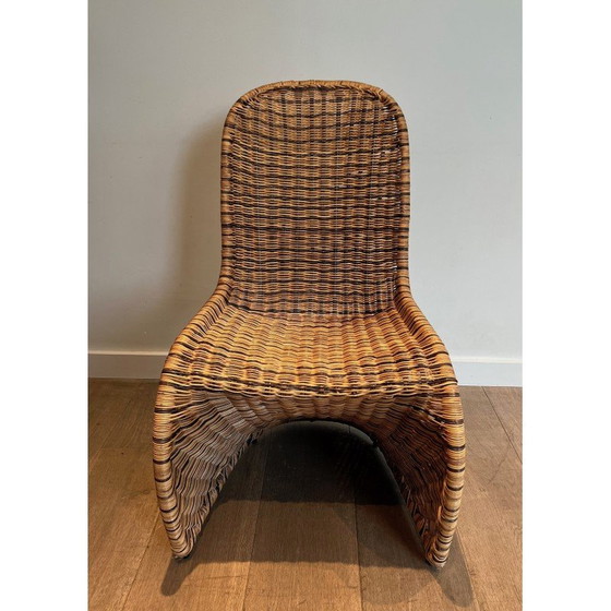 Image 1 of Set of 4 vintage curved rattan chairs, France 1970