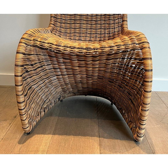 Image 1 of Set of 4 vintage curved rattan chairs, France 1970