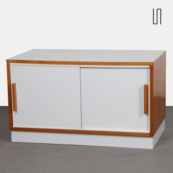 Image 1 of Vintage wood and formica chest of drawers with 2 sliding doors, 1970