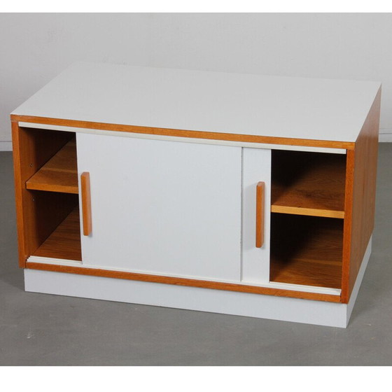 Image 1 of Vintage wood and formica chest of drawers with 2 sliding doors, 1970