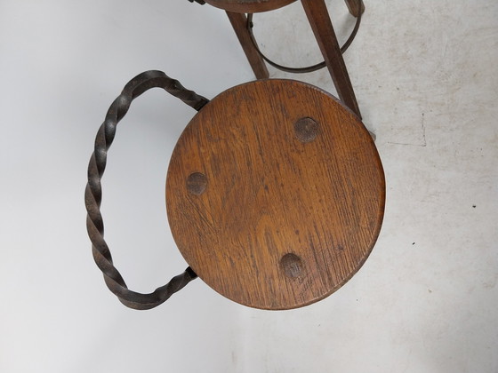 Image 1 of 3 X Brutalist Barstools 1970's Wrought Iron And Wood