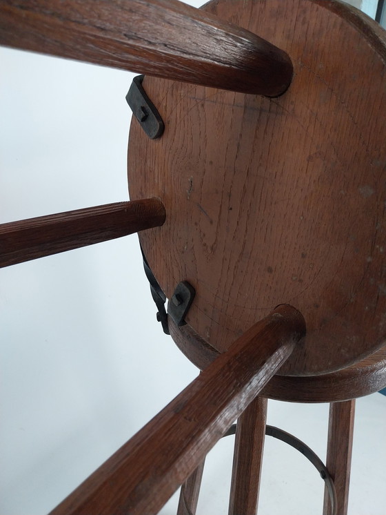 Image 1 of 3 X Brutalist Barstools 1970's Wrought Iron And Wood