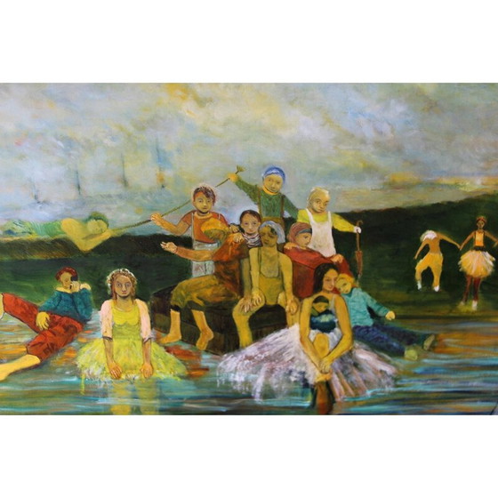 Image 1 of Vintage oil on canvas "The Ocean" by Elodie Huré