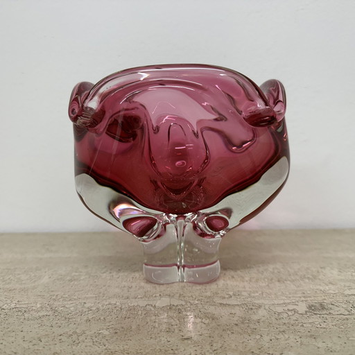 Mid Century Murano Glass Pink Bowl , 1970S