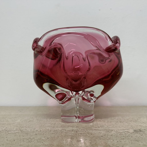 Mid Century Murano Glass Pink Bowl , 1970S