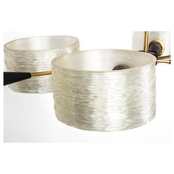 Image 1 of Lampada a sospensione vintage in metallo e resina a 6 bracci, 1950