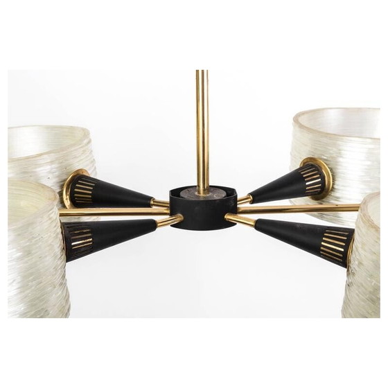 Image 1 of Lampada a sospensione vintage in metallo e resina a 6 bracci, 1950