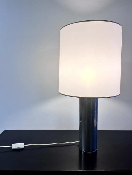 Image 1 of Chromed Cylindrical Table Lamp, 1970S