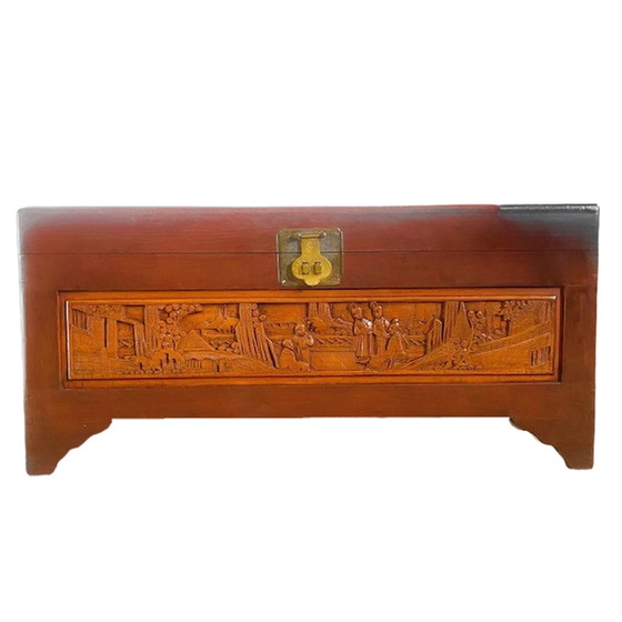 Image 1 of Antique blanket chest camphor chest wood carving