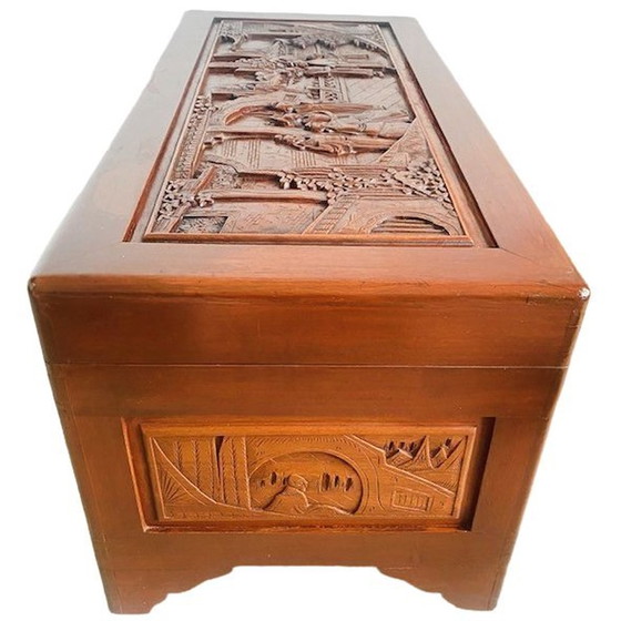 Image 1 of Antique blanket chest camphor chest wood carving