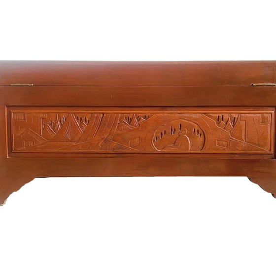 Image 1 of Antique blanket chest camphor chest wood carving